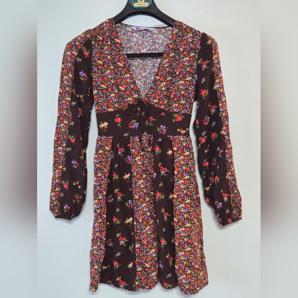 SO Goods for Life Floral Prarie Boho Long Sleeve A-line-Empire Waist Minidress S - Picture 12 of 12